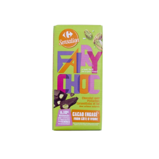 Tablette de Chocolat Noir aux Pistaches Caramélisées Fairy Choc CARREFOUR SENSATION