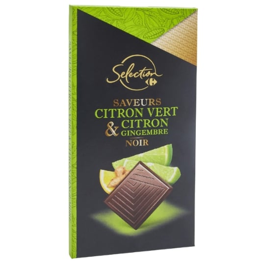 Tablette de Chocolat Noir Citron Vert Citron et Gingembre CARREFOUR SELECTION