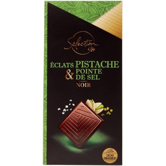 Tablette de Chocolat Noir Pistache Pointe de Sel CARREFOUR SELECTION