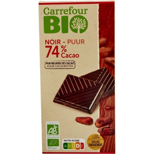 Tablette de Chocolat Noir 74% Bio CARREFOUR BIO