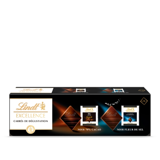 Carrés de Chocolat Noir 70% et Noir Fleur de Sel LINDT