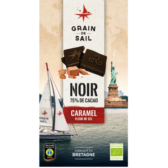 Tablette de Chocolat Noir Grain de Sail Caramel et Fleur de Sel Bio GRAIN DE SAIL