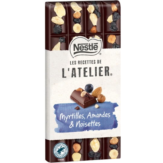 Tablette de Chocolat Noir Myrtilles Amandes Noisettes NESTLE LES RECETTES DE L'ATELIER
