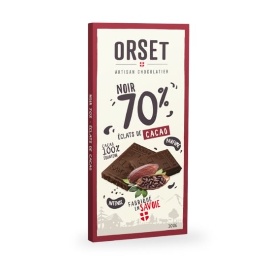 Tablette de Chocolat Noir 70% Éclats de Cacao ORSET