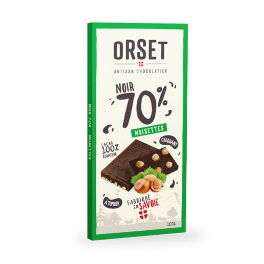 Tablette de Chocolat Noir 70% noisette ORSET ARTISAN CHOCOLATIER