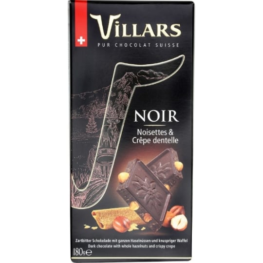 Tablette de Chocolat Noir Noisettes et Crêpes Dentelle VILLARS