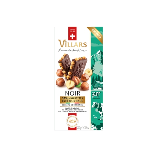 Tablette chocolat Noir 30% De Noistte Entières D'Italie VILLARS
