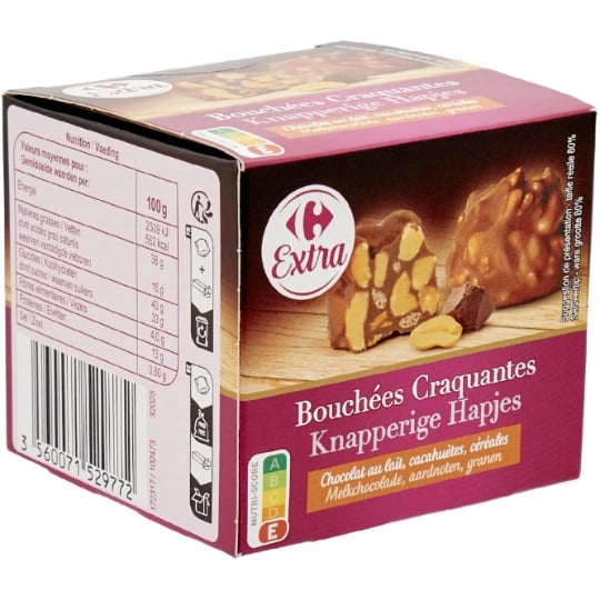 bouchées craquantes chocolat au lait, cacahuètes, céréales CARREFOUR EXTRA