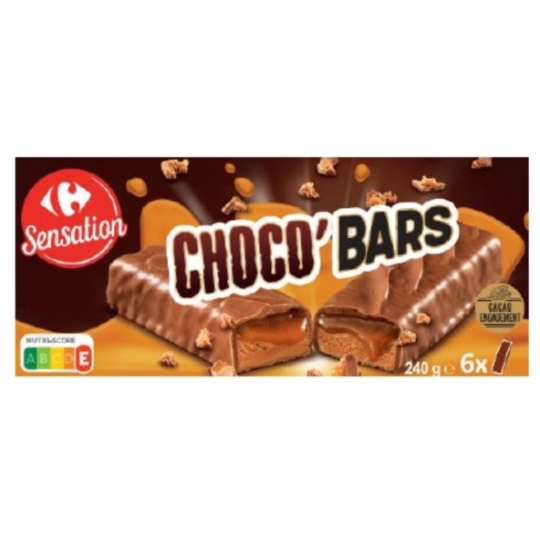Barres chocolatées fourrage, confiserie et caramel CARREFOUR SENSATION