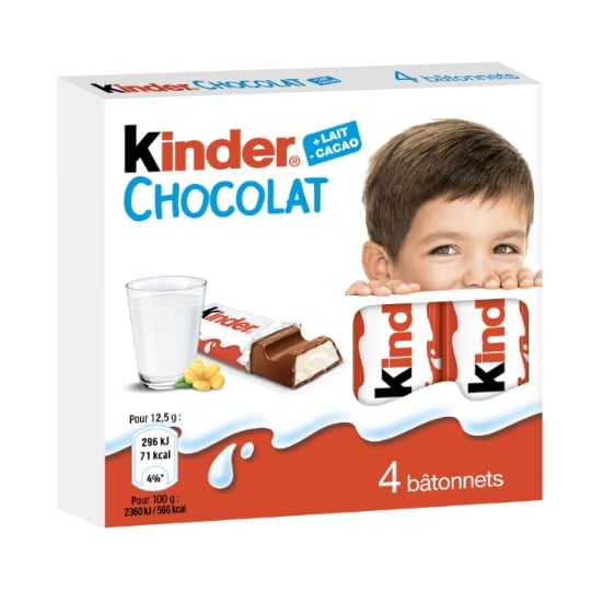 Barres chocolat au lait fourrage au lait KINDER