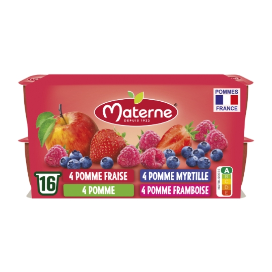 Compote pomme, myrtille, framboise, fraise MATERNE