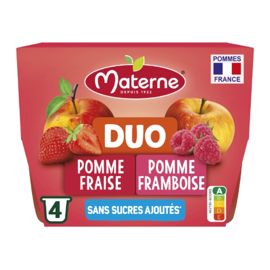 Compote Duo pomme fraise, pomme framboise sans sucres ajoutés MATERNE