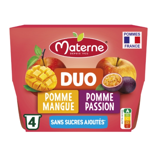 Compote Duo pomme mangue, pomme passion sans sucres ajoutés MATERNE