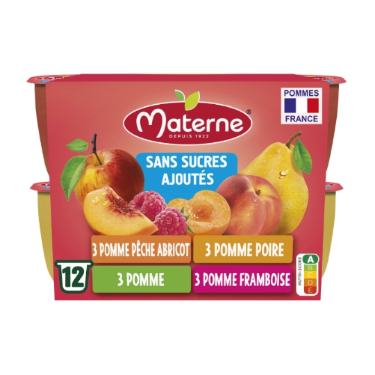 Compote pomme, framboise, pêche abricot, poire sans sucres ajoutés MATERNE