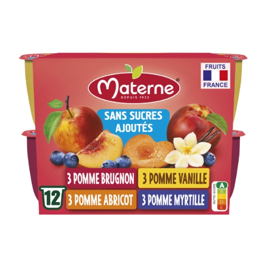 Compote pomme vanille, brugnon, abricot, myrtille sans sucres ajoutés MATERNE