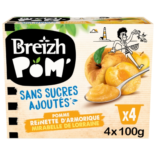 Compotes Sans Sucre Ajoutés Pomme Reinette d'Armorique et Mirabelle de Lorraine BREIZH POM'