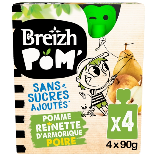 Compotes en Gourdes Sans Sucre Ajoutés Pomme Reinette d'Armorique Poire BREIZH POM'
