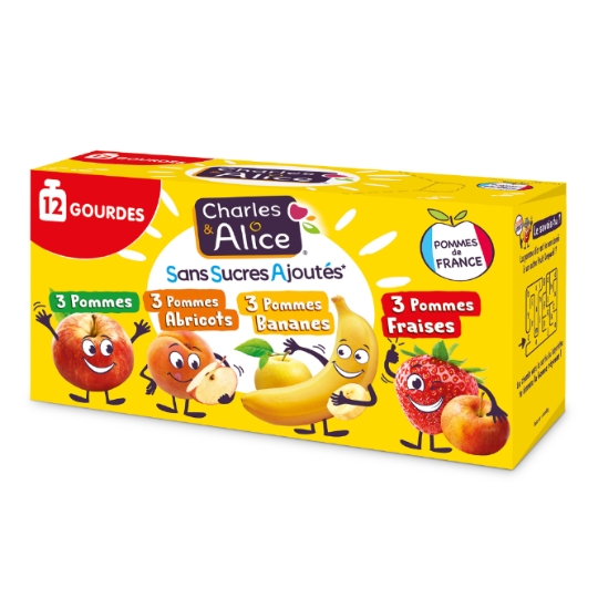 Compote Panaché Pomme Abricot Banane Fraise Sans Sucres Ajoutés CHARLES & ALICE