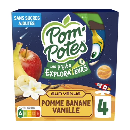 Compote Les P'tits Explorateurs sur Vénus pomme banane vanille sans sucres ajoutés POM'POTES