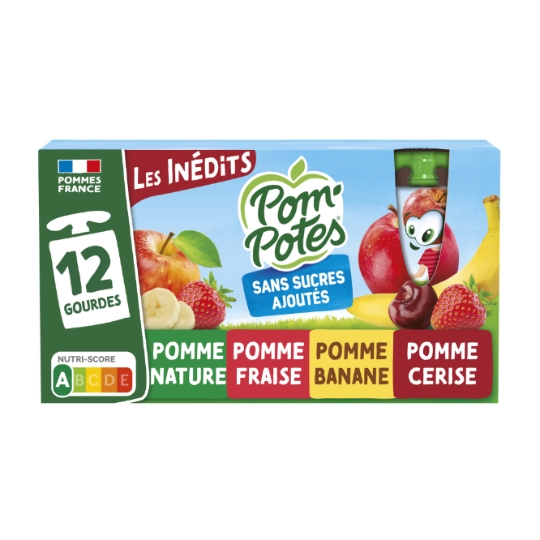 Compote Les Inédits pomme, cerise, banane, fraise POM'POTES