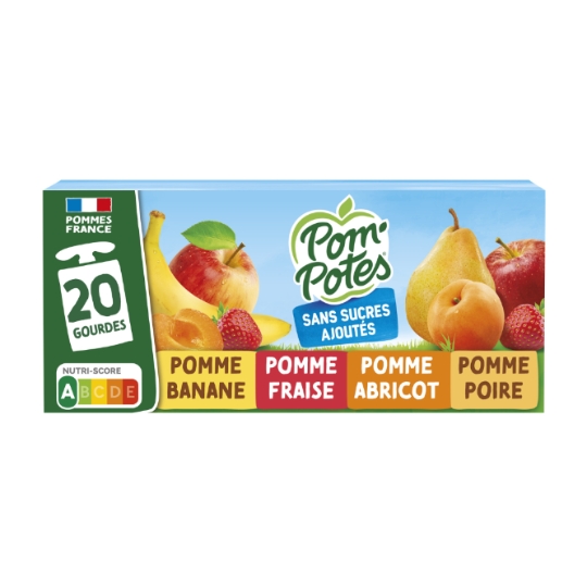 Compote pomme banane, fraise, abricot, poire POM'POTES