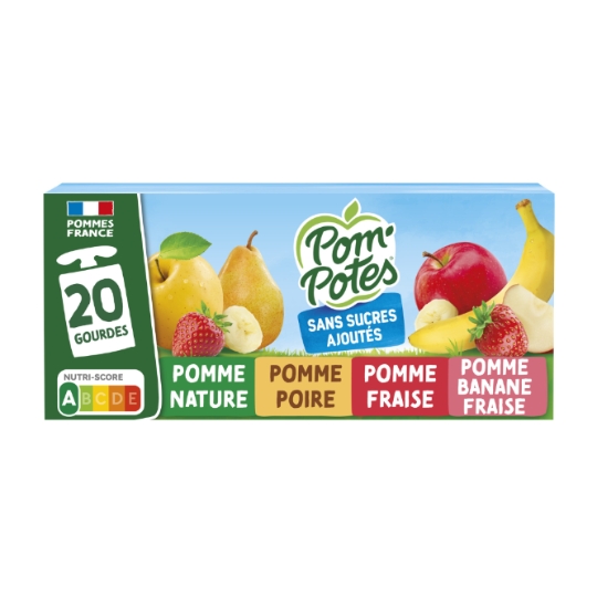 Compote pomme, poire, fraise, banane fraise sans sucres ajoutés POM'POTES