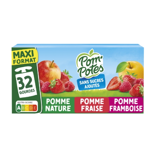 Compote pomme, pomme fraise, pomme framboise sans sucres ajoutés POM'POTES