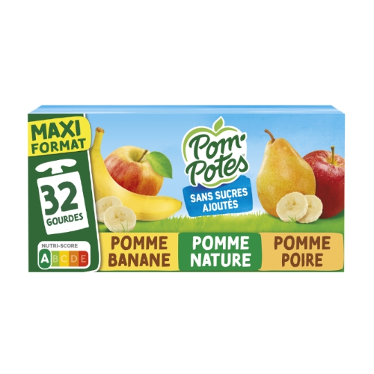 Compote pomme, pomme banane, pomme poire sans sucres ajoutés POM'POTES