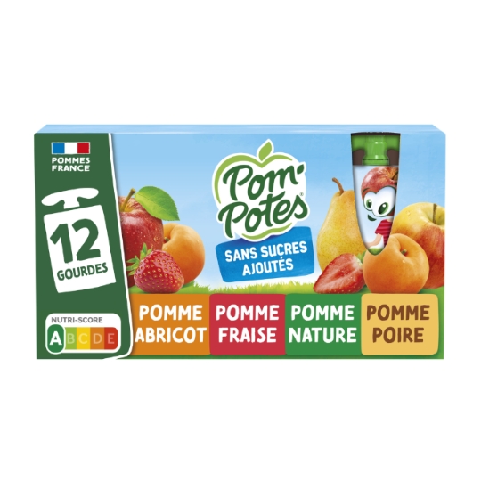 Compote pomme, poire, abricot, fraise sans sucres ajoutés POM'POTES