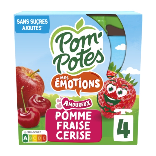 Compote émotion amoureux pomme fraise cerise POM'POTES
