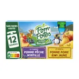 Compote P'tits Explorateurs Chamois & Gorfou Pomme Pêche Myrtille Pomme Poire Kiwi jaune POM'POTES