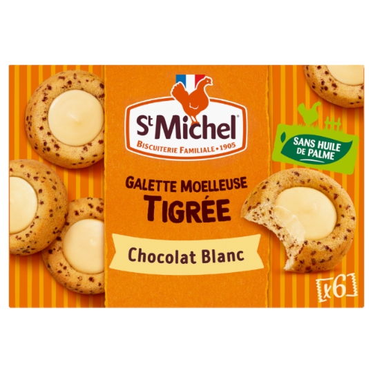 Gâteaux Galettes Moelleuses Tigrées Coeur Chocolat Blanc ST MICHEL