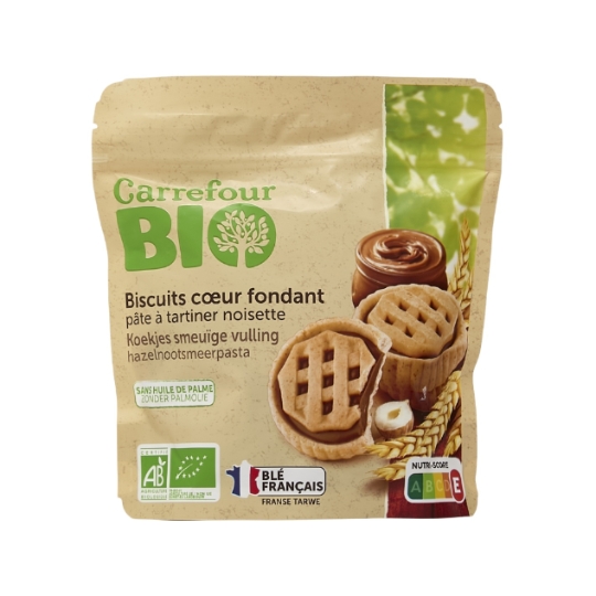 Biscuits fourrés de pâte à tartiner aux noisettes bio CARREFOUR BIO