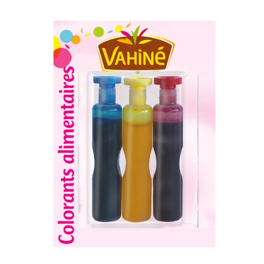 Colorants Alimentaires Bleu Jaune et Rouge VAHINE