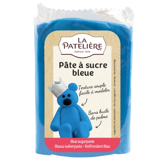 Pâte à sucre Bleue Texture Souple Facile à Modeler Sans Huile de Palme LA PATELIERE