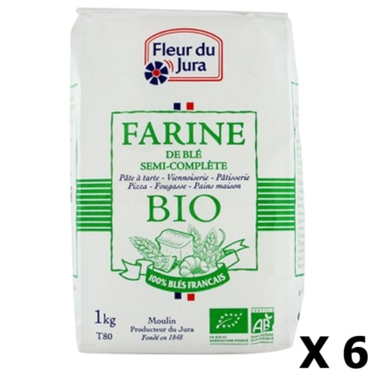 Lot 6x Farine T80 Semi-complète Bio 100% Blés Français - Fleur Du Jura - Paquet 1kg FLEUR DU JURA