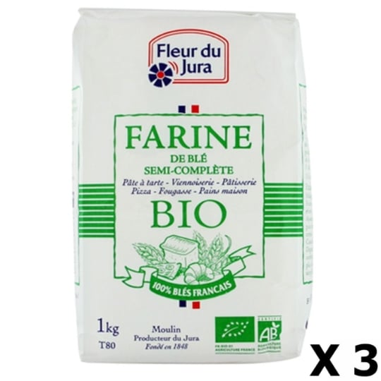 Lot 3x Farine T80 Semi-complète Bio 100% Blés Français - Fleur Du Jura - Paquet 1kg FLEUR DU JURA
