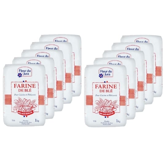 Lot 10x Farine T55  Blé Tendre 100% Français - Fleur Du Jura -  Paquet 1kg FLEUR DU JURA