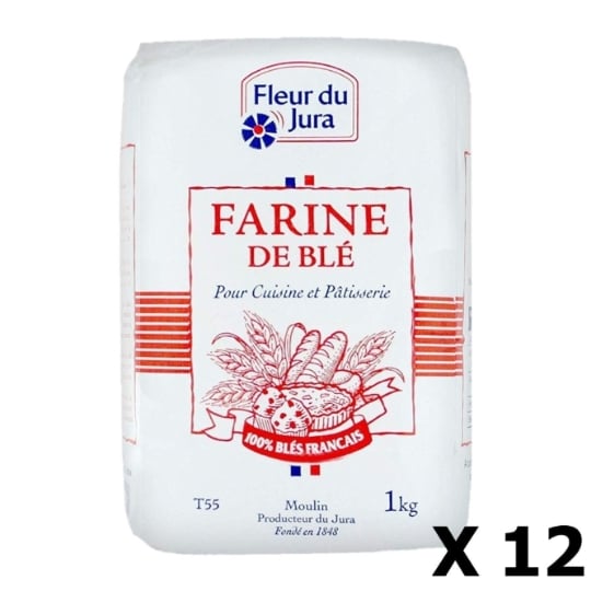 Lot 12x Farine T55  Blé Tendre 100% Français - Fleur Du Jura -  Paquet 1kg FLEUR DU JURA