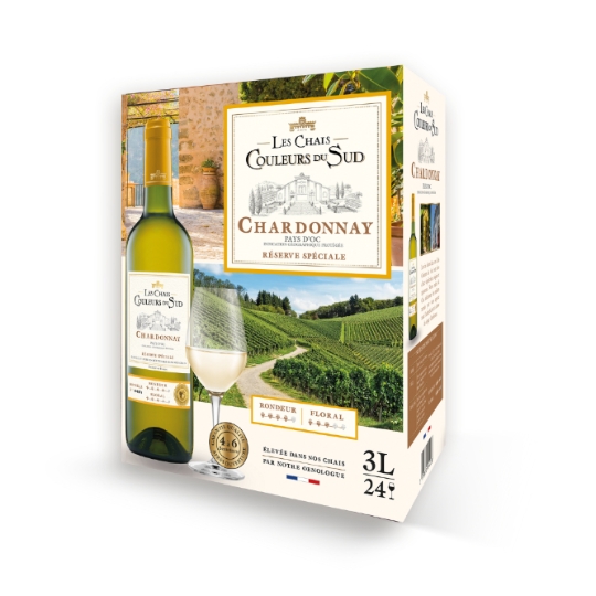 Vin Blanc A.O.P. Pays d'Oc Chardonnay Igp COULEURS DU SUD