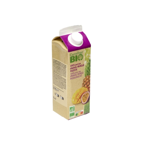 Jus multifruits issu de l’agriculture biologique, sans sucres ajoutés et 100% pur jus CARREFOUR BIO