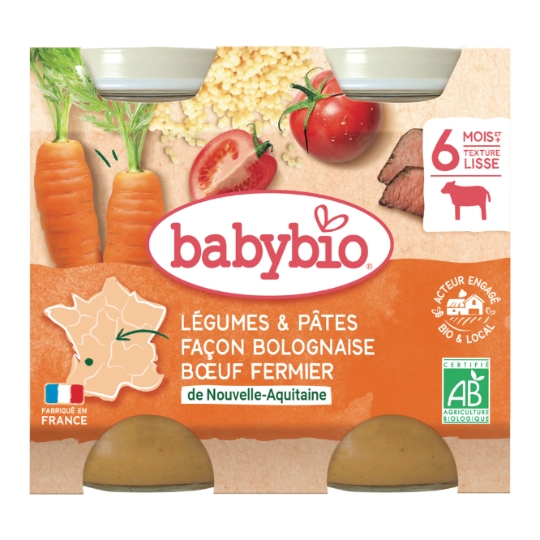 Plat bébé dès 6 mois Légumes Pâtes Bolo Babybio BABYBIO