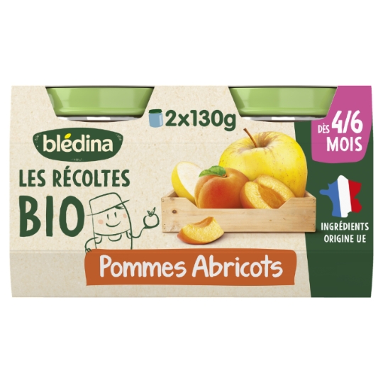 Purée de Fruits Bébé Pomme Abricot dès 4/6 mois LES RECOLTES BIO BLEDINA