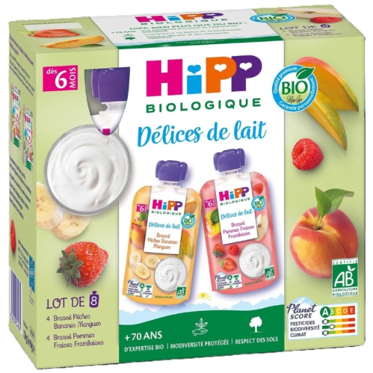 Dessert lacté bébé dès 6 mois Lactés Fruits Sans Sucres Ajoutés Brassés HIPP BIOLOGIQUE HIPP BIOLOGIQUE