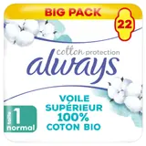 Serviettes Hygiéniques avec Ailettes Normal Taille 1 100% Coton Bio ALWAYS