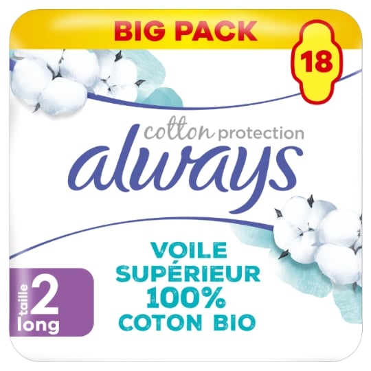 Serviettes Hygiéniques avec Ailettes Taille 2 100% Coton Cotton Protection ALWAYS