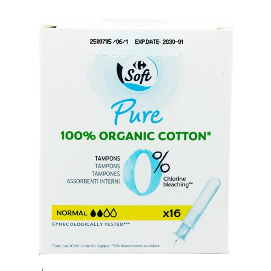 Tampons avec applicateur normal PURE 100% organic cotton CARREFOUR SOFT