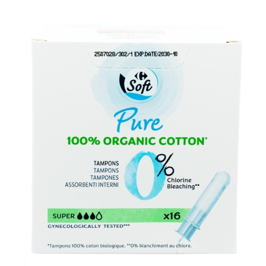 Tampons avec applicateur super pure 100% organic cotton CARREFOUR SOFT