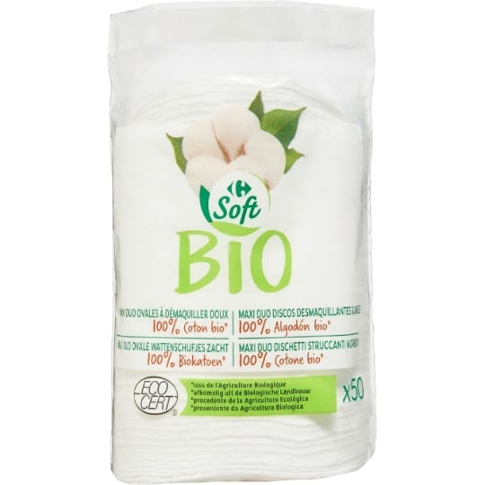 Cotons à Démaquiller Maxi Duo Ovales Bio CARREFOUR SOFT BIO