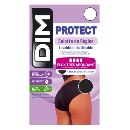 Culotte menstruelle Taille 36/38 Flux Abondant Noire Coton Bio DIM
